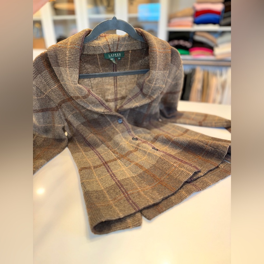 Lauren Ralph Lauren Women's Plaid Lambswool sweater Blazer